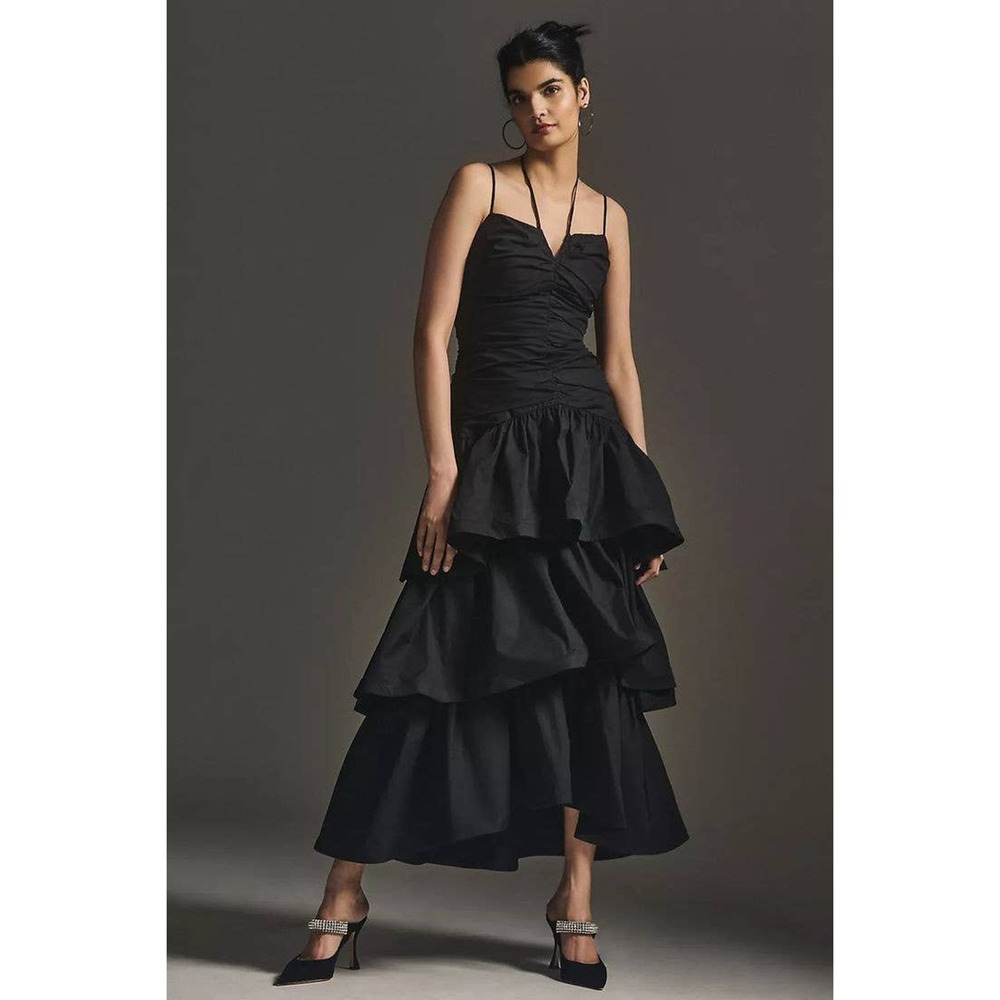 New Anthropologie Free People ELLIATT Ruched Aspen Maxi Dress $260 BLACK XS